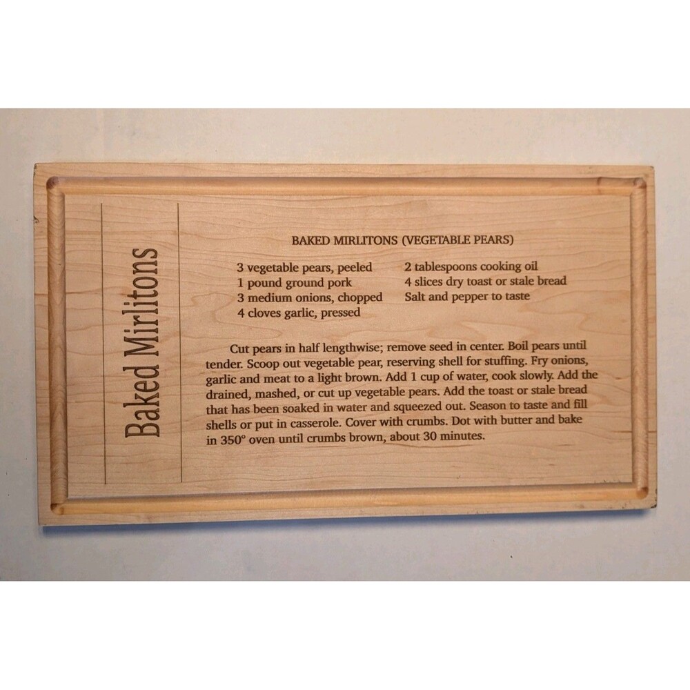 Baked Mirlitons Recipe Wooden Cutting Board Louisiana Cajun Decor 16x9